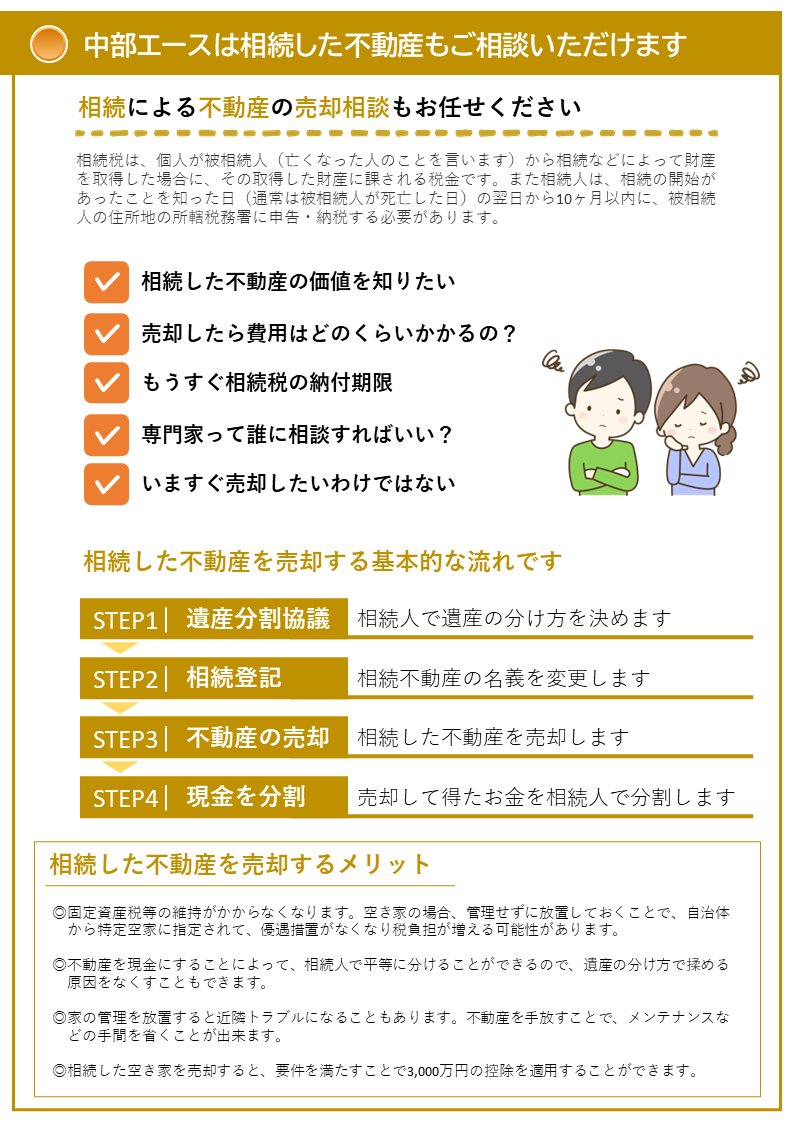 中部エースは相続した不動産もご相談いただけます